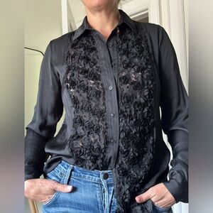 Sheer rosette front black Smythe blouse